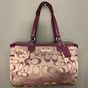 Coach Burgundy/Purple and Tan Optic C Signature Tote